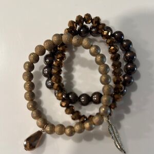 Brown and Gold Beaded Bracelet Set